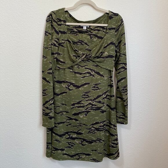 Topshop Camouflage Print Twist Front Jersey Flip Dress - Green - Picture 3 of 8